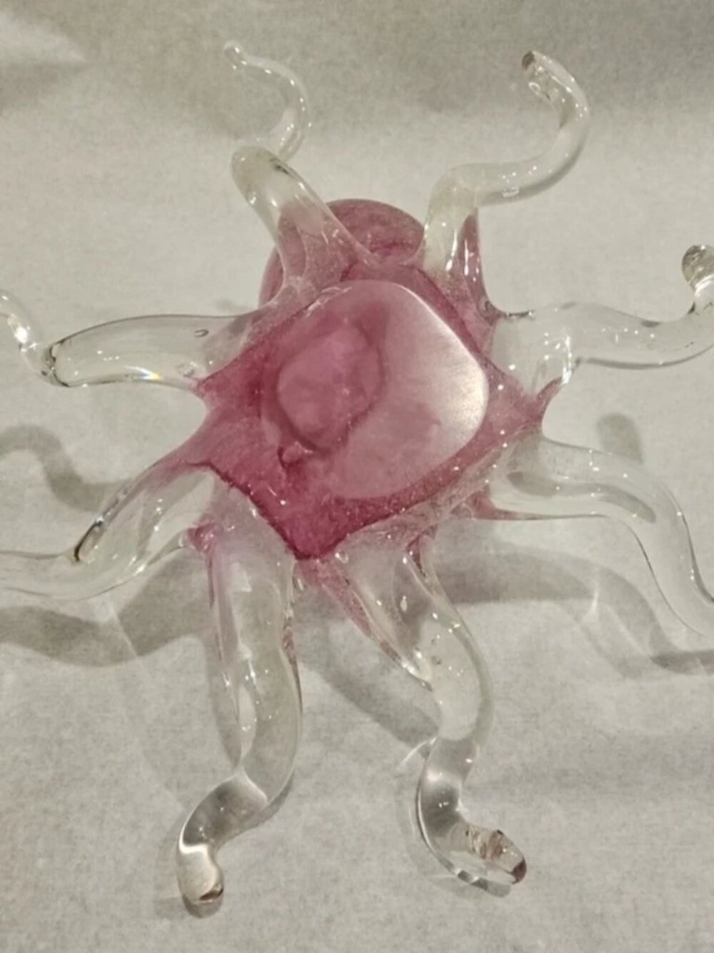 Murano Style Handblown Art Glass Octopus Paperweight Figurine Pink Clear Large - Picture 3 of 10